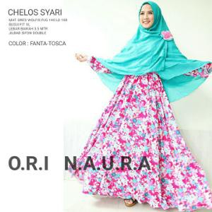 baju muslim gamis syar i wolfis bunga chelos ori naura Murah