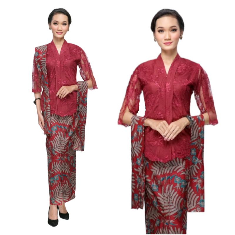 Setelan Wanita Batik Kebaya Modern Rok dan Blouse Jumbo M L XL XXL Kombinasi Brokat Big Size RST-Mrh