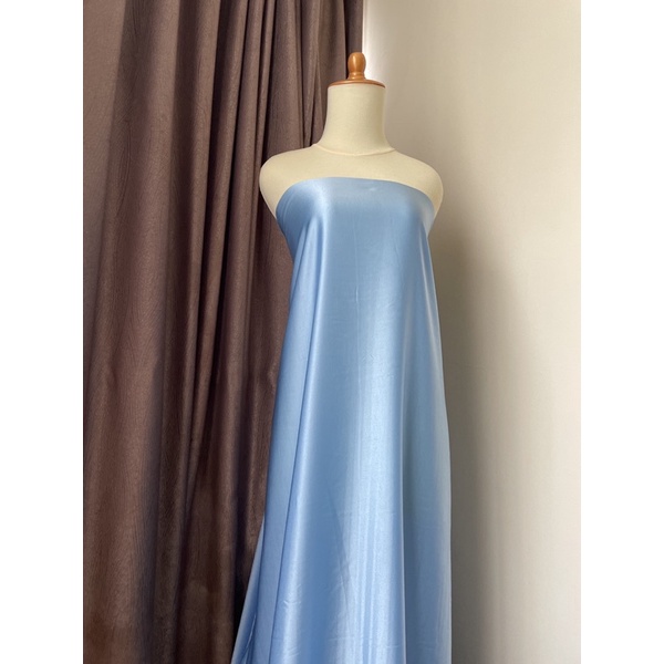 Kain Satin Saten Silk Lux Maxmara Premium Bahan Gamis Jatuh Licin Mewah Warna Biru Laut Baby Blue Ice Sky