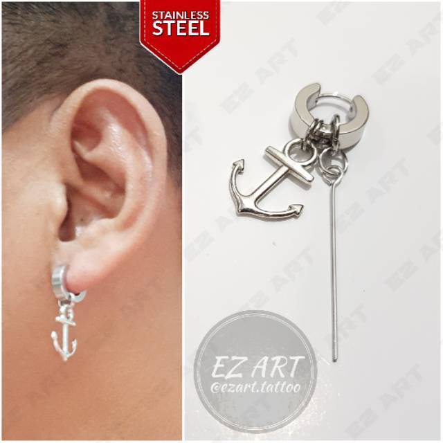 1Pc Model EZ-J Silver Anting Jepit Tusuk Variasi Bandul Gaya Punk Korea KPOP Stainless Steel