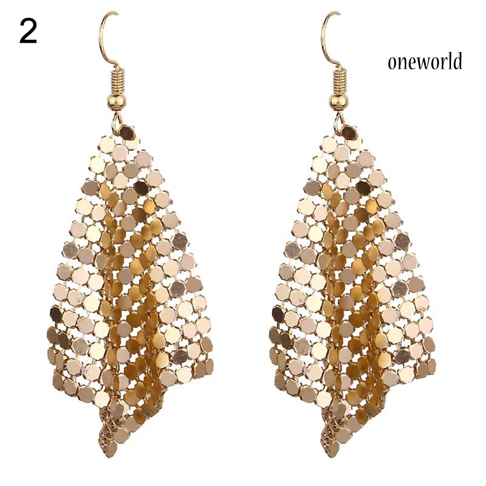 OW@ Fashion Women Sequins Mesh Dangle Drop Hook Earrings Club Evening Party Jewelry