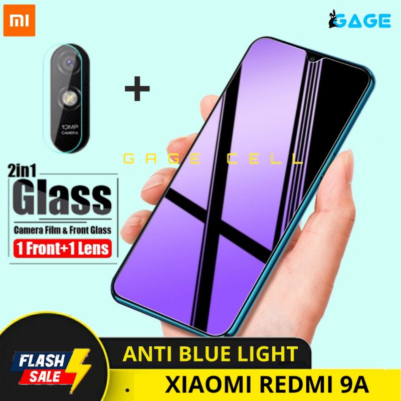 2IN1 TEMPERED GLASS ANTI BLUE LIGHT FULL LAYAR KAMERA XIAOMI REDMI 9A SCREEN PROTECTOR