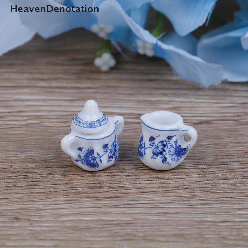 (Heavendenotation) 15pcs Miniatur Cangkir Teh / Kopi Porselen Motif Bunga Biru Skala 1: 12 Untuk Rumah Boneka