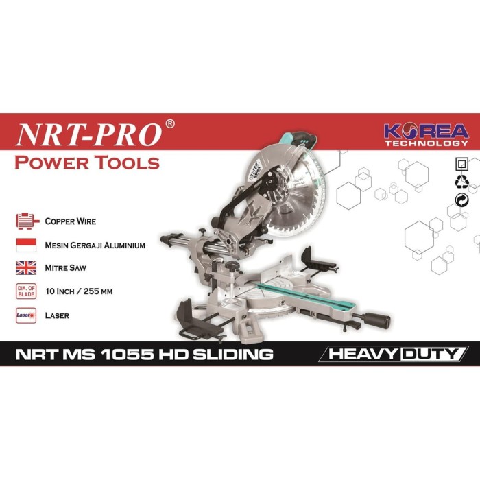 MITRE SAW SLIDING NRT PRO 10" MS 1055 HD POTONG ALUMINIUM MITER SAW