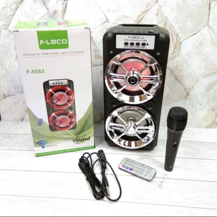 TERBARU speaker bluetooth karaoke 8,5 inch mic wireless x bass radio fm 5000watt LED xtra bass Best Qualiity wireless microphone cas rechargeable super bass tripod speaker fleco f8606/ F8801/ F 6011/ 8809Tripod/ f8806Tripod/FLECO T690