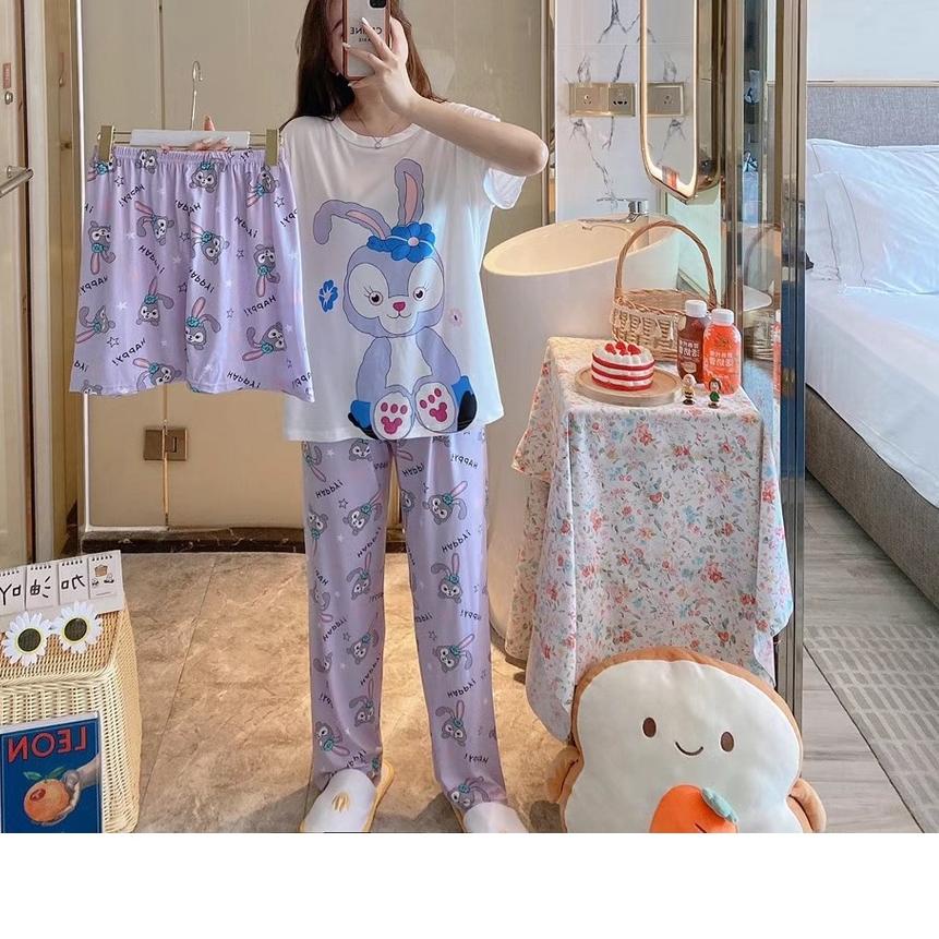 ➨ BAJU TIDUR SETELAN 3 IN 1 WANITA PIYAMA IMPORT BAHAN KAOS SPANDEKS ➶