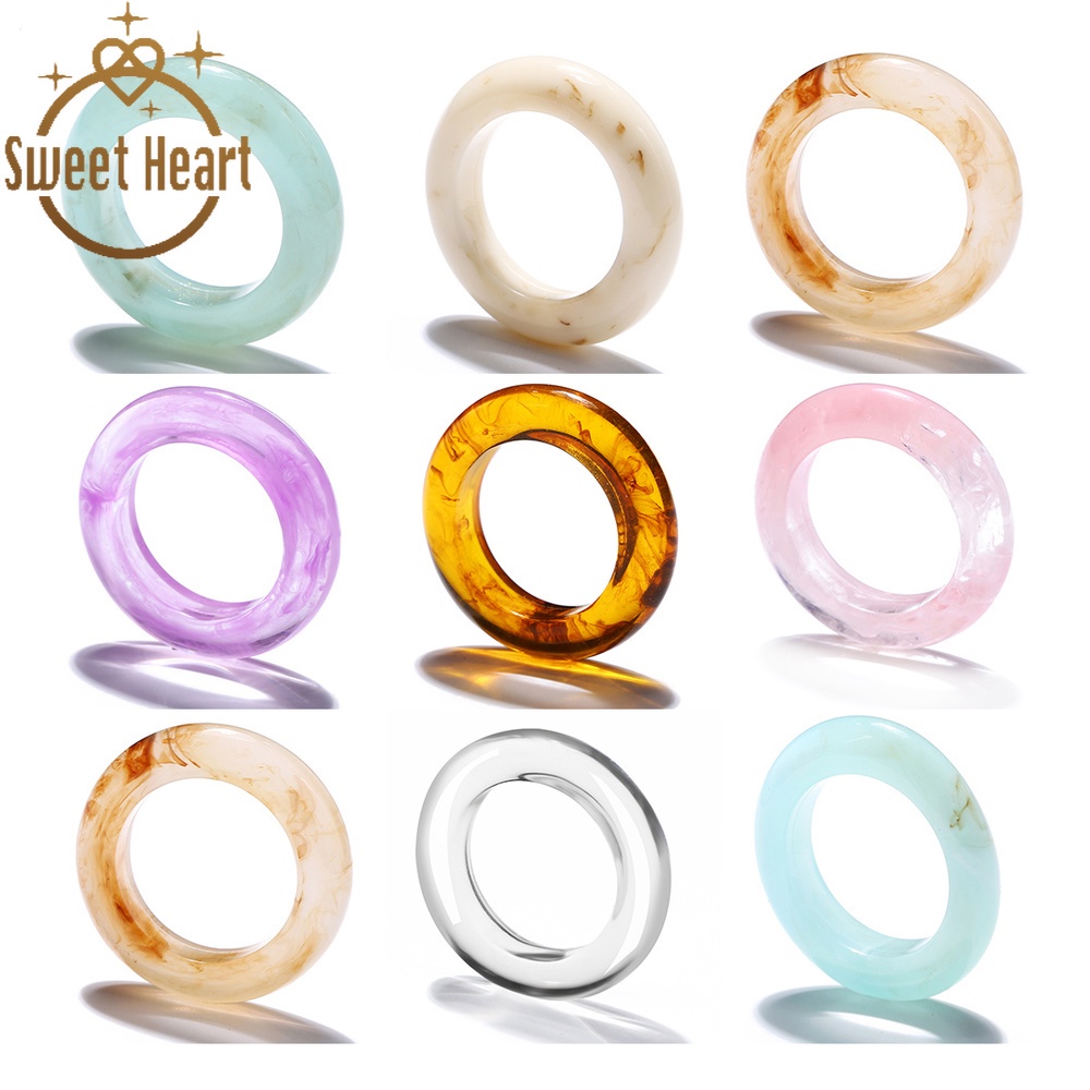 Cincin Bentuk Hati Bahan Akrilik Warna Permen Untuk Pria Dan Wanita