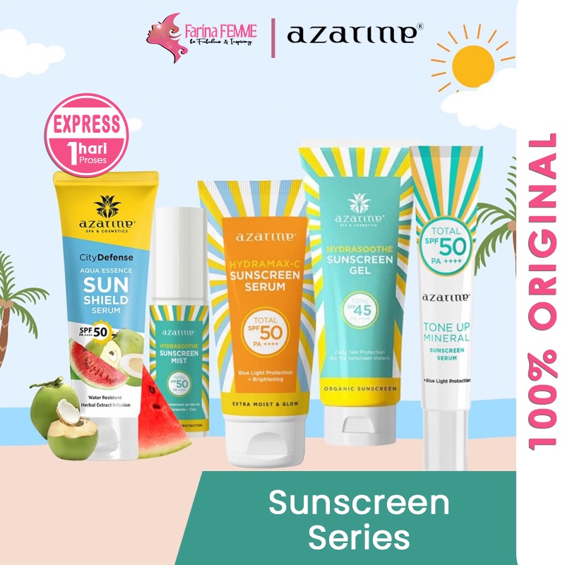 FEMME || [BARU] AZARINE Aqua Essence Sun ShieldSerum SPF 50 PA++ & Hydrasoothe Sunscreen Gel SPF45++ tabir surya - AZARINE SUNSCREEN SERIES