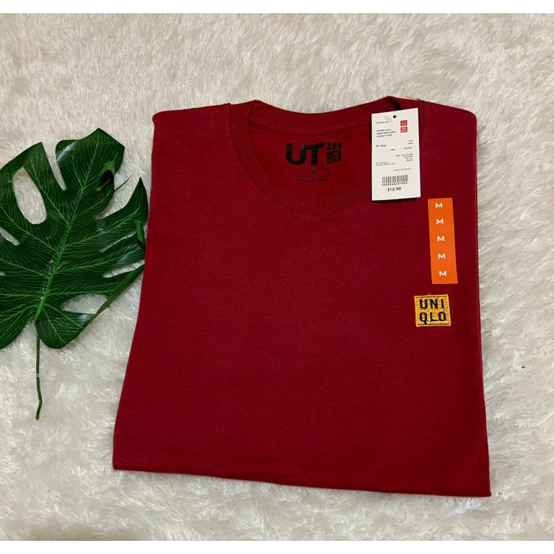 Kaos Uniqlo Logo Pria Wanita Lengan Pendek/Tshirt Uniqlo Unisex-Maroon