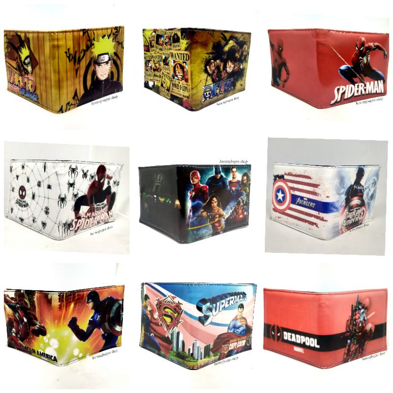 Dompet karakter anime pahlawan super keren murah anak dewasa naruto one piece Superman Batman Spiderman Ironman caption America deadpool