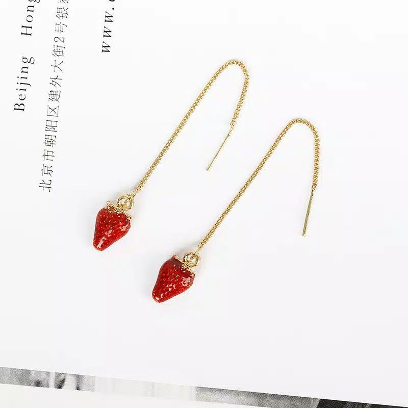 FerenHongXia anting tusuk panjang model strawberry model korea lubuk pakam serdang bedagai galang medan deli serdang