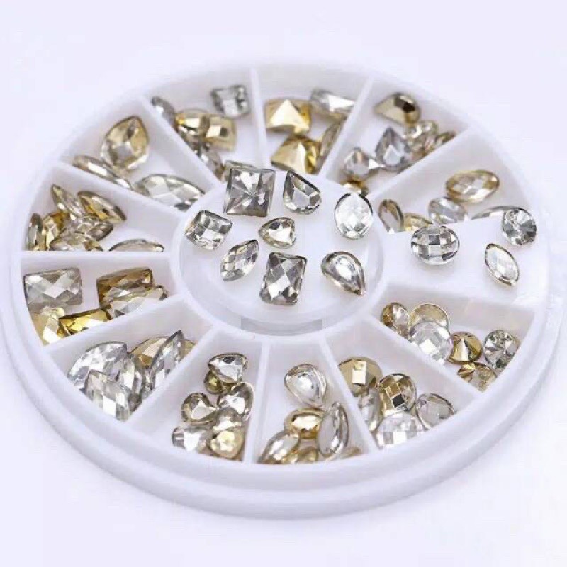 Nail wheel acc swarovski gold bronze mix shape / big swarovski nail art gold silver crystal ab