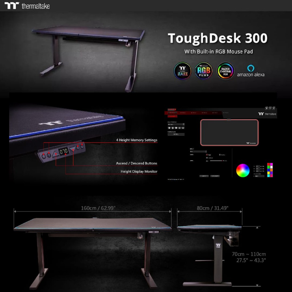 Meja Gaming ThermalTake ThoughDesk 300 RGB BattleStation Gaming Desk