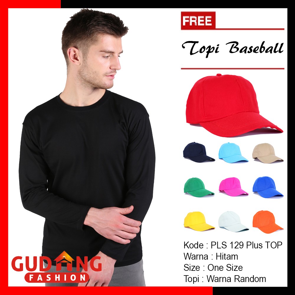 Kaos Polos Panjang O-Neck Plus Free Topi (COMB)