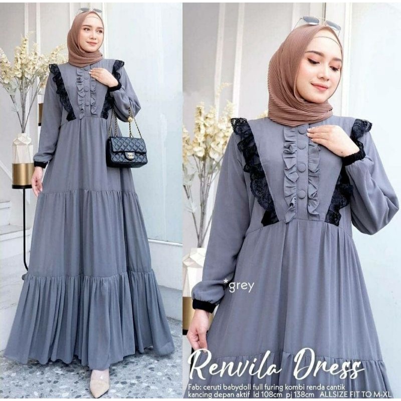 Renvilla Maxy Dress Baju Gamis Remaja Wanita Muslimah Simple Terbaru