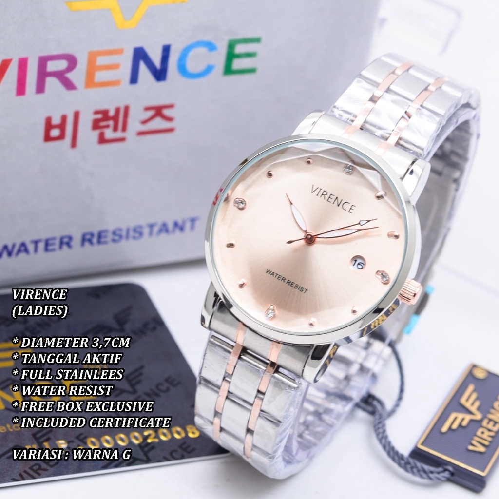 (FREE BOX) JAM TANGAN WANITA VIRENCE RANTAI BODY BULAT TANGGAL AKTIF