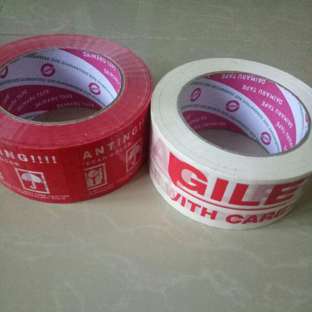 Daimaru Tape - Lakban - Fragile - Merah/putih - 2 Inchi 100 Meter