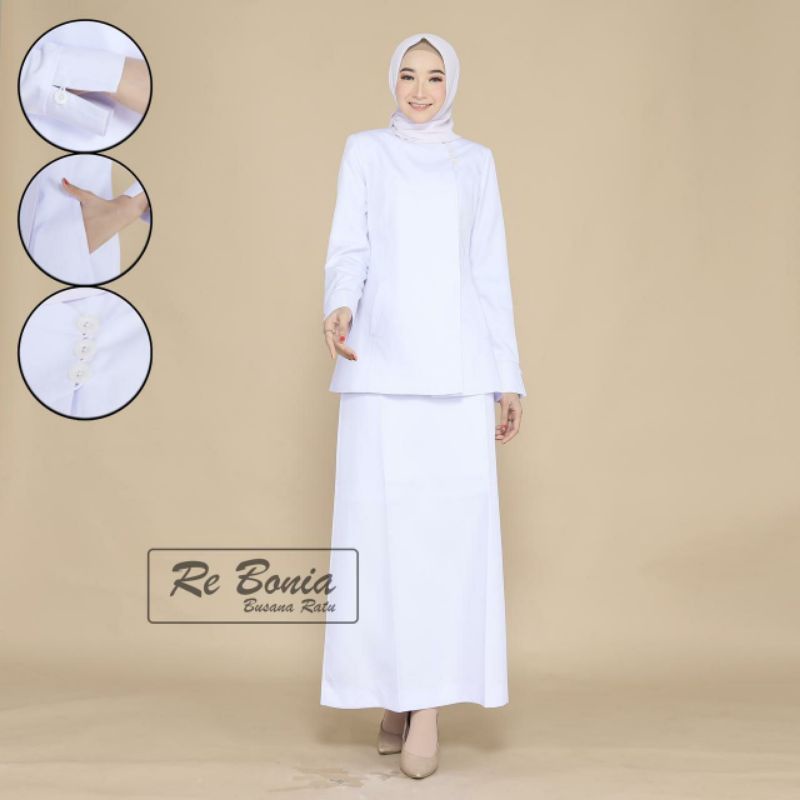 blazer putih putih set rok rebon