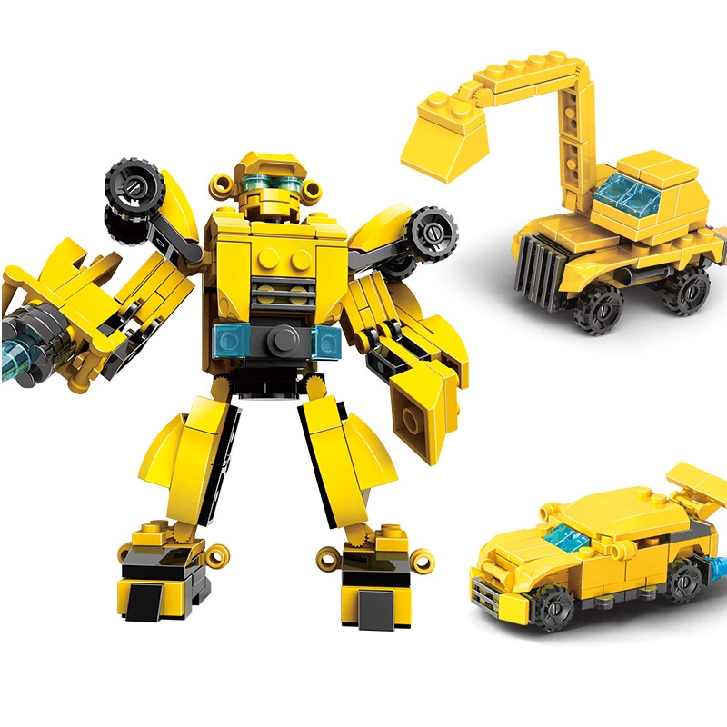 Transformer Mainan Balok Edukasi Karakter Kartun Mainan Balok DIY 3D Puzzle Brick Mini