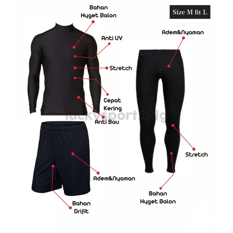 Stelan Olahraga Pria Manset Baselayer Legging Panjang dan Celana Pendek Olahraga Premium Polos