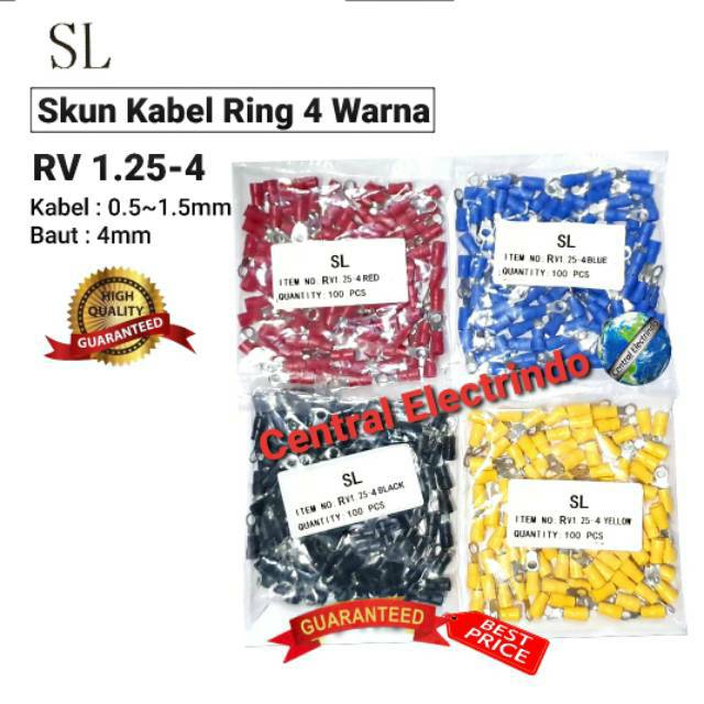 Skun Kabel Ring Warna RV 1.25-4 Kabel 0.5~1.5mm Baut 4mm SL.