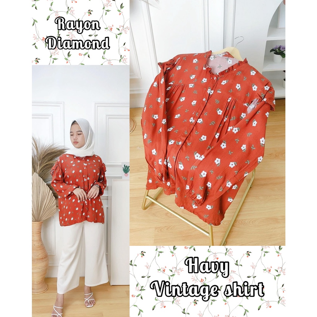 BEFAST - ZFS OOTD Wanita Blouse KADE / HAVY VINTAGE RUFFLE SHIRT / Blouse Kekinian 2022 / Blouse Motif Bunga / Fashion Casual Wanita / Blouse Lengan Panjang