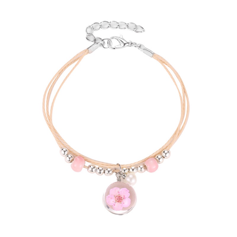 Gelang Wanita Tali Kepang yang Dapat Disesuaikan Bunga Sakura Liontin Gelang Dekorasi Fashion Pasangan Bracelets Hadiah Ulang Tahun Pacar-5