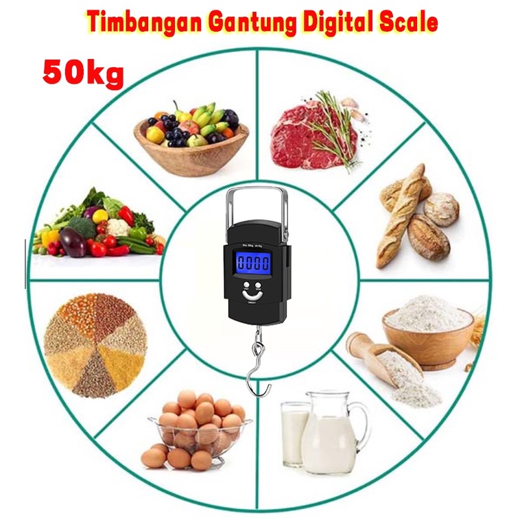 (COD,Dalam Stok, Dikirim Dari Jakarta) 50 KG Timbangan Gantung Digital Scale /Timbangan Koper/Timbang TRAVEL Portable Electronic Scale Lampu Latar Biru