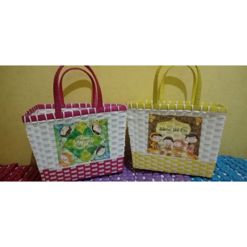 tas anyaman motif decopage L  / tas hajatan / parcel lebaran