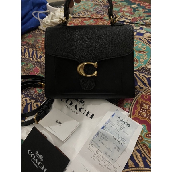 Coach Tabby top handle black gold authentic butik indo preloved like new tas