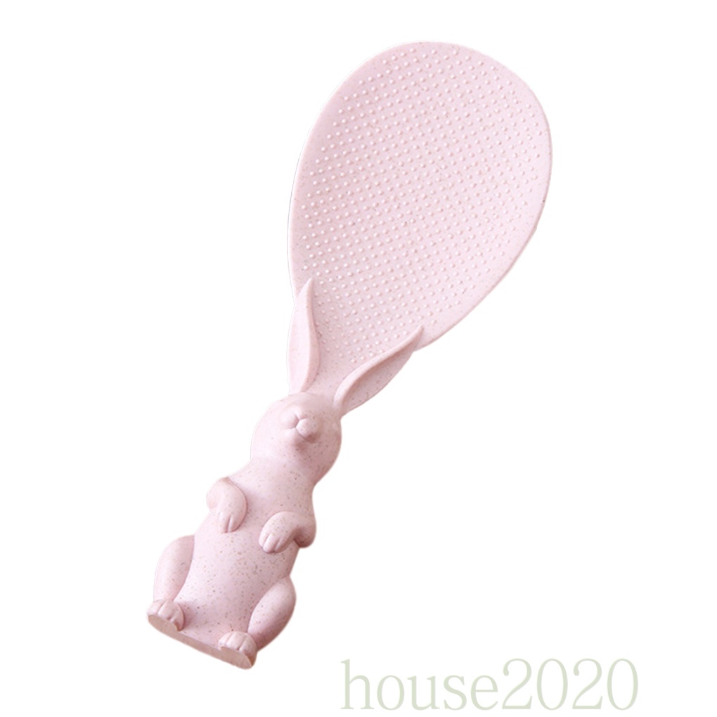 [HOUSE2020]Rice Cooker Spoon Plastic Rice Scoop Wheat Fiber Animal Shape Non-stick Kitchen Spoon, Pink