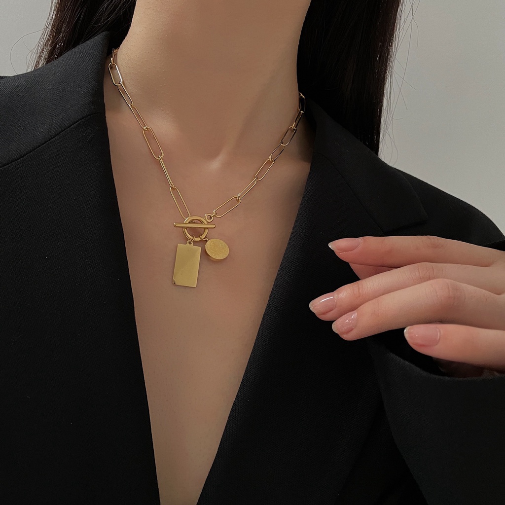 2021 Eropa dan Amerika baru pribadi baja titanium kalung square bulat stainless steel kalung tebal j