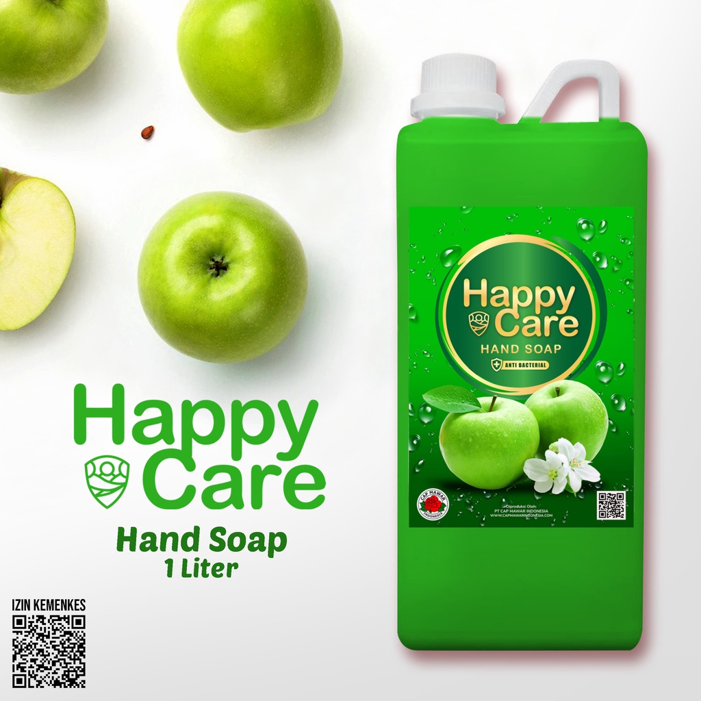 Sabun Cuci Tangan Happy Care Hand Soap Anti Bacterial Refill 1L (APEL) IZIN KEMENKES