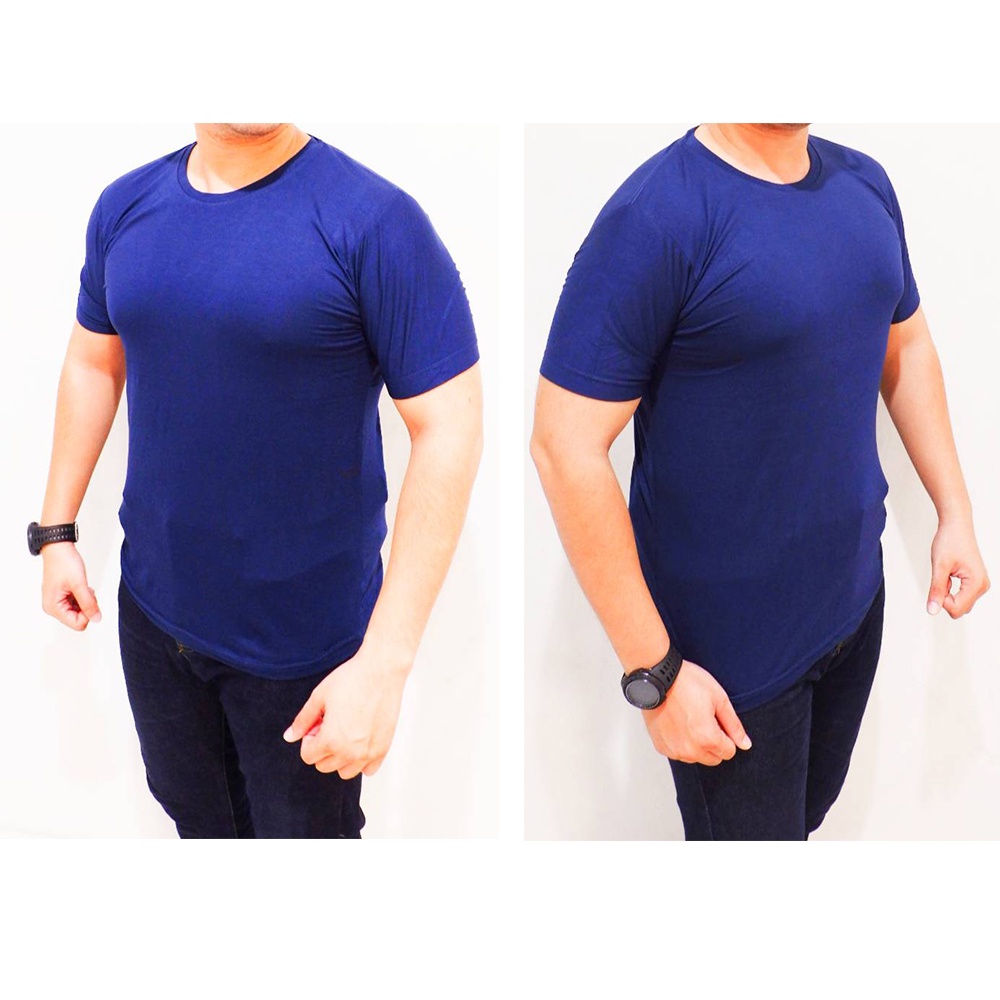 baju fitness gym pria navy polos Kaos Olahraga Pria