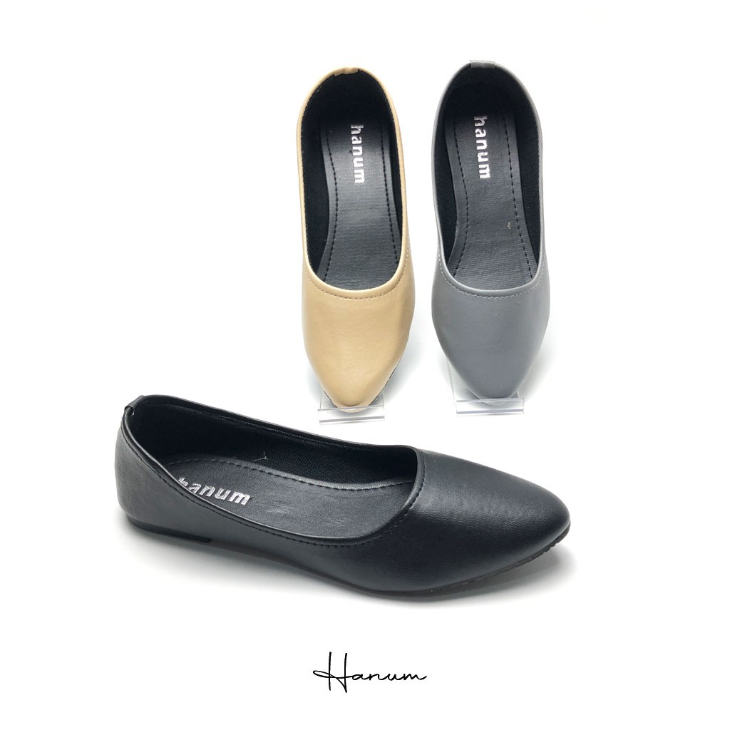 Hanum - Sepatu Flat Shoes Balet Wanita Hanum HF03 Polos Abu Hitam Moka