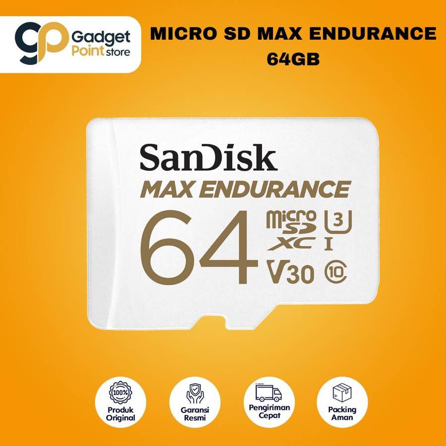 Memory CCTV 64 GB | SanDisk Micro SD Max Endurance 64GB 100MB/s MicroSDXC Original Garansi 10 Tahun