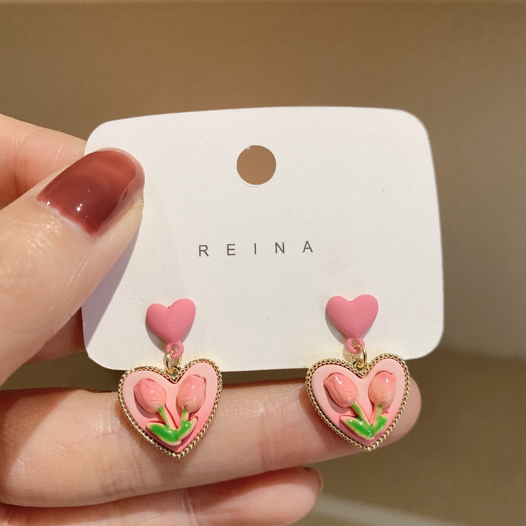 Anting S925 Silver Needle Bentuk Bunga Tulip Aksen Mutiara Gaya Korea Untuk Wanita