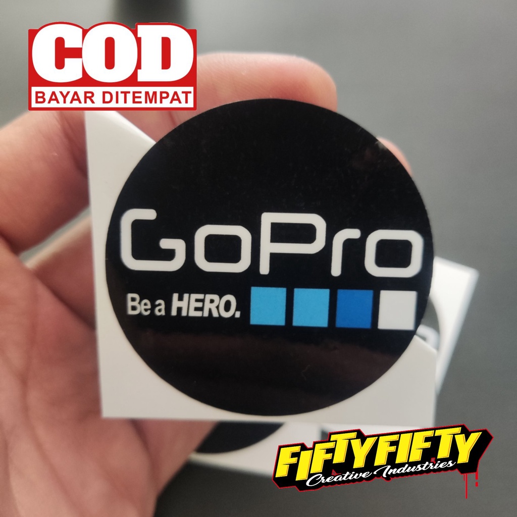 Stiker Print Cut GOPRO MODEL BULAT Stiker Printing Laminasi Glossy Stiker Motor Mobil Helm Sudah Membentuk Pola Desain