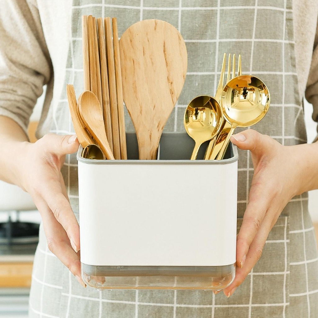 [Elegan] Sumpit Tabung Garpu Rumah Organizer Dapur Double Layer Pengeringan Sendok Garpu Drainer Basket