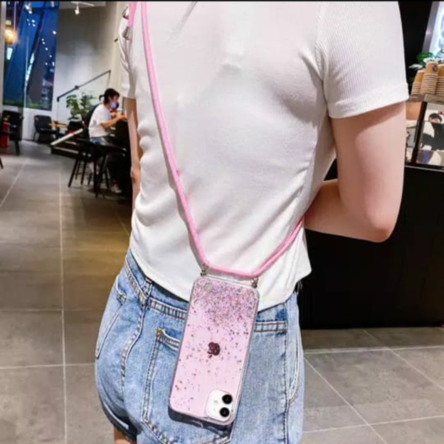 IPHONE X/XR/XS MAX/11/11 PRO MAX/12/12PRO/12 PRO MAX/13 MINI/13/13 PRO/13 PRO MAX/14/14 MAX/14 PRO/24 PRO MAX CASE TALI GANTUNGAN NAGITA LANYARD GLITER CASE