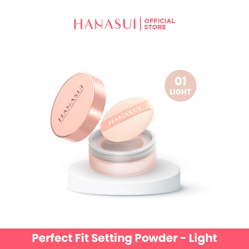 HANASUI Perfect Fit Setting Powder Indonesia / Make Up Light Medium Natural Translucent / Loose Bedak Tabur Wajah / Cleansing Spray Foundation BB Cream Compact Serum Cushion Blush On Mascara Eyebrow Eyeliner Lipstick Lip Cream Tint Cosmetic Paket Face Set