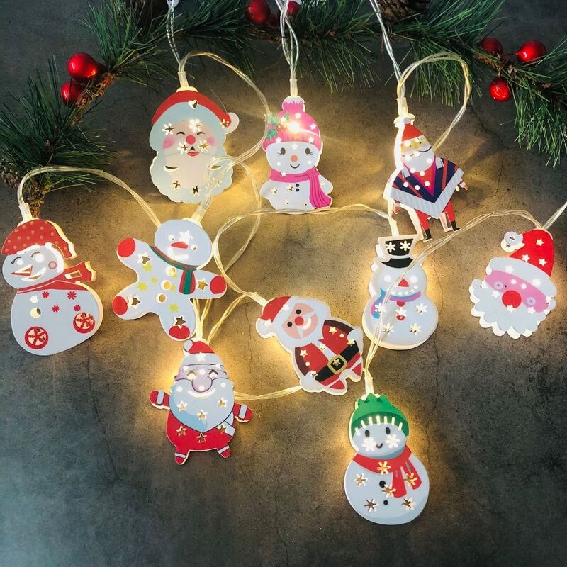 Lampu String LED Bentuk Kartun Snowman Santa Claus 3D Untuk Dekorasi Natal