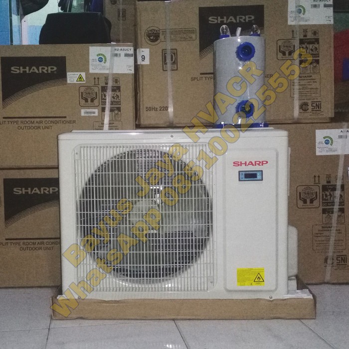 water chiller 2pk dengan outdoor ac sharp untuk kolam ikan mesin