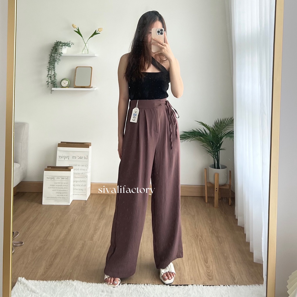 SIVALI Janelle Pants - Celana kulot Highwaist Crinkle Loose Pants - Cullote Pants