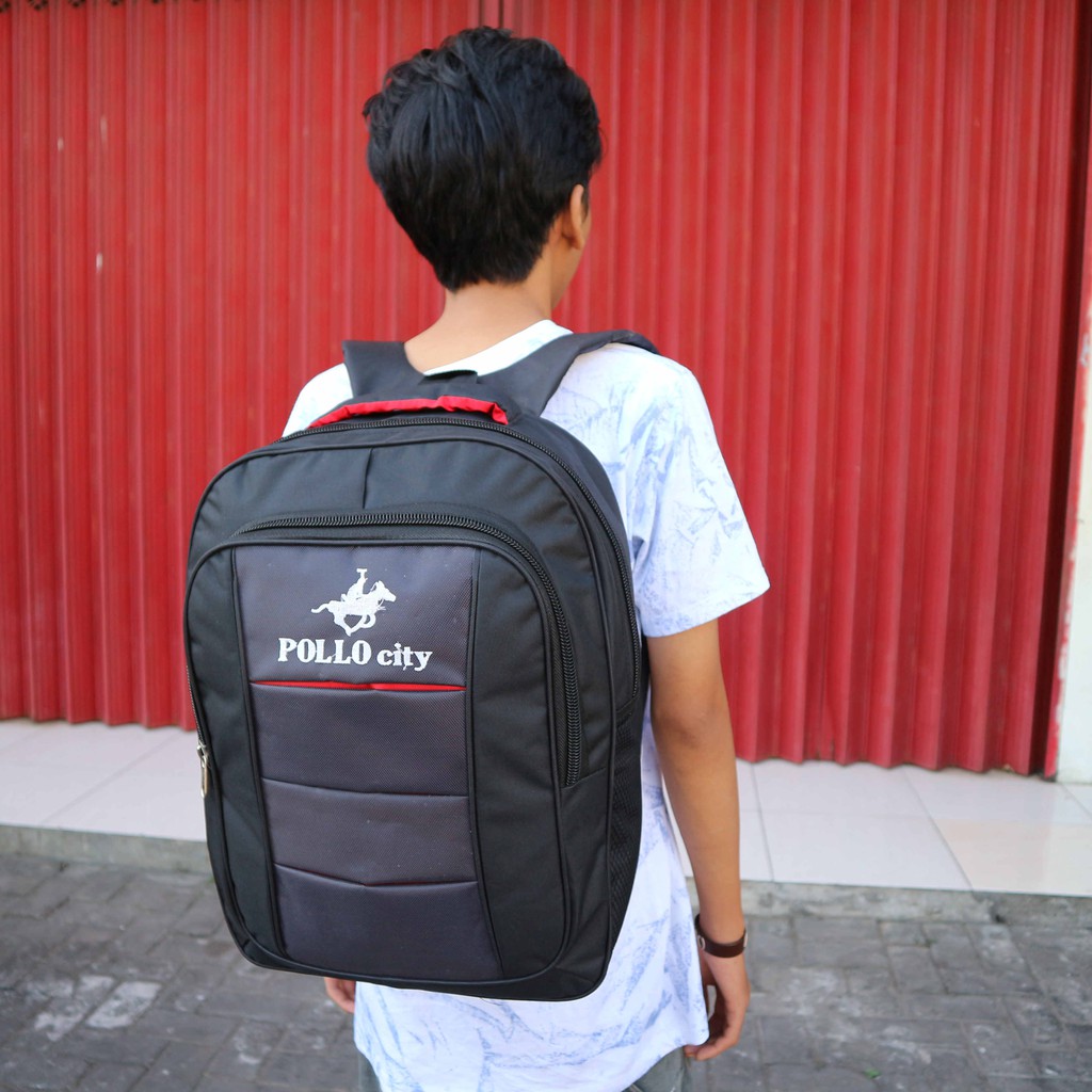 Jual Tas Ransel Laptop Backpack Polo City Bordir Anak Sekolah SD SMP SMA Kuliah Dewasa Kerja Murah