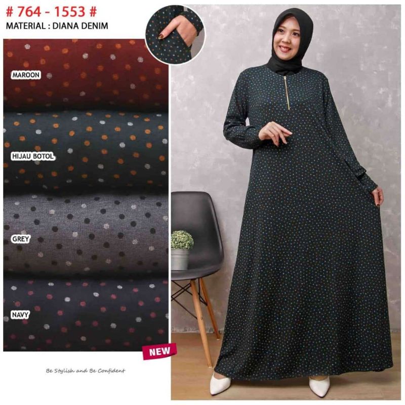 Daissy Dress /Gamis Diana Denim 764-1553 (U2G8) COD Gamis Brukat Gratis Ongkir Terlaris Promo Polos 