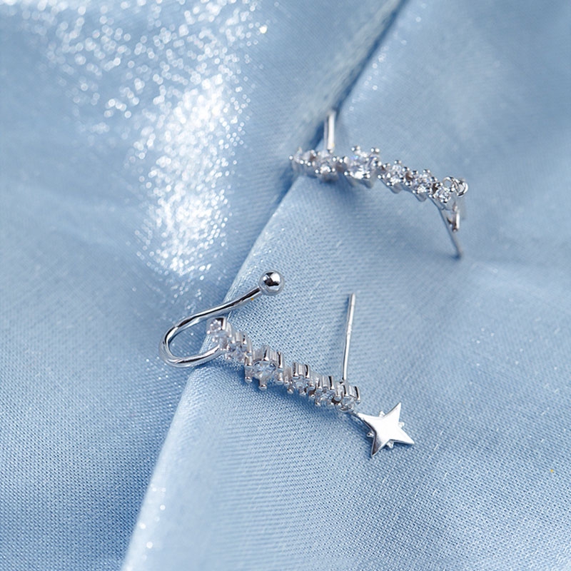 Anting Earrings Clip Simple Star Rhinestone Drop Earring Women Fashion Jewelry Gifts Sweet Heart Jewelry