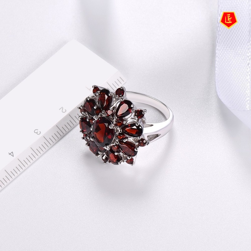 [Ready Stock]Inlaid Pomegranate Ruby Ring Female European and American Full Diamond