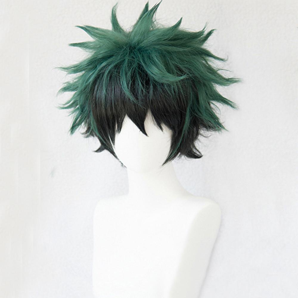 Needway My Hero Academia Wig Unisex Kostum Pendek Tahan Panas Hitam Dan Hijau Wig Cosplay Anime