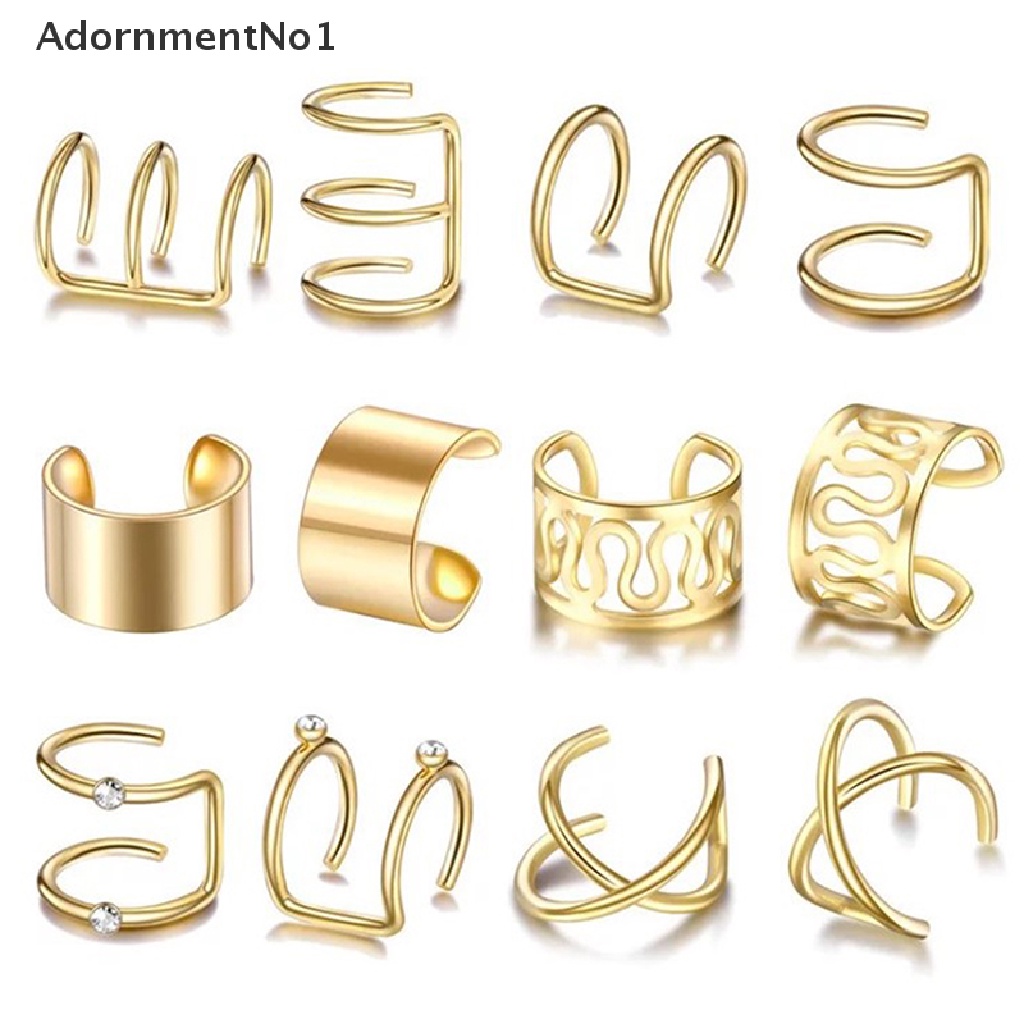 (AdornmentNo1) 12pcs / Set Anting Klip Tanpa Tindik Bentuk Daun Untuk Wanita